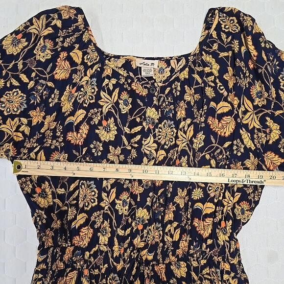 Lola P Women's Boho Tiered Smocked Tassle Waist Maxi Dress Sz XL Ruffle Modest - Picture 7 of 9